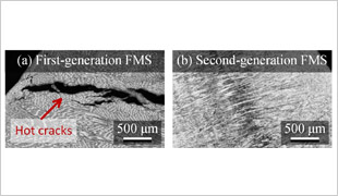 Microstructures of the welded portions of the (left) first-generation and (right) second-generation FMS alloys